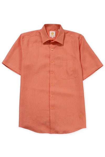 Regular corte manga corta boat wear linen camisas naranja
