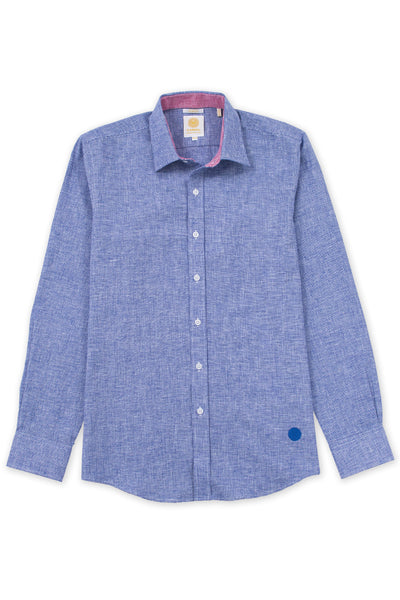 Slim corte houndstooth linen blend comfortable camisas azul