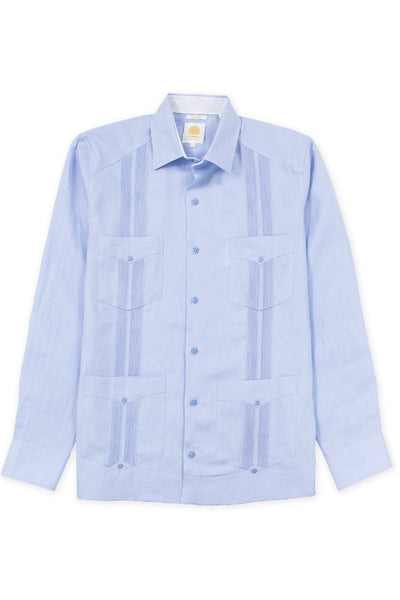 Slim corte 4 pocket traditional linen guayabera camisas azul