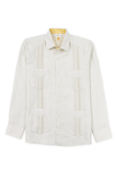 Slim corte 4 pocket traditional linen guayabera camisas hueso