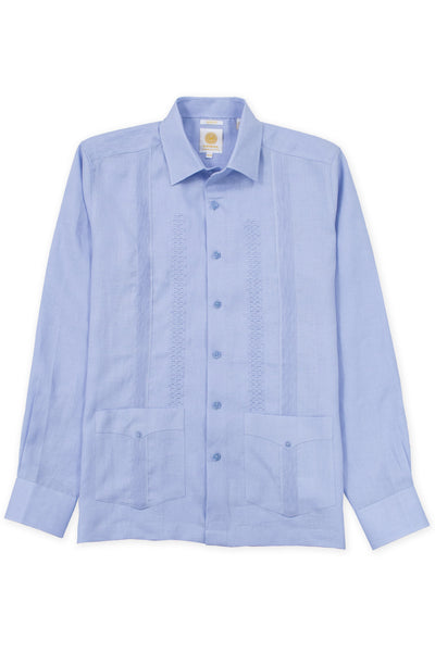 Slim corte traditional linen guayabera camisas celestun embroidery azul