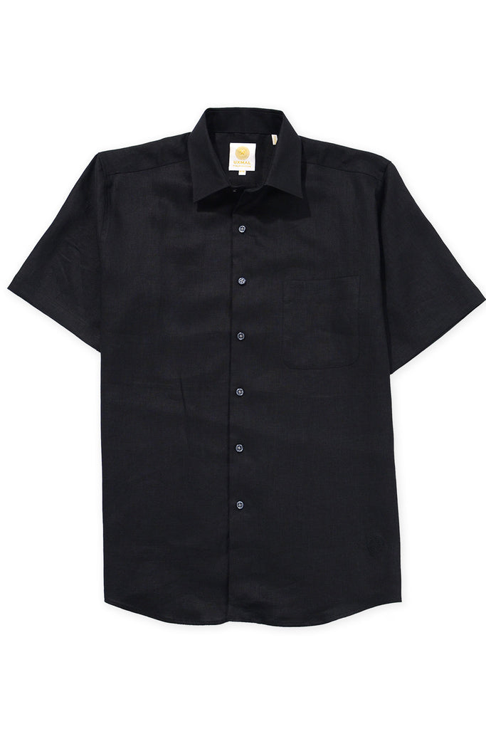 Regular corte manga corta boat wear linen camisas negro