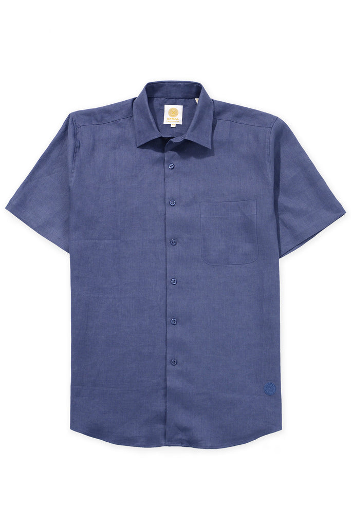 Regular corte manga corta boat wear linen camisas ink azul