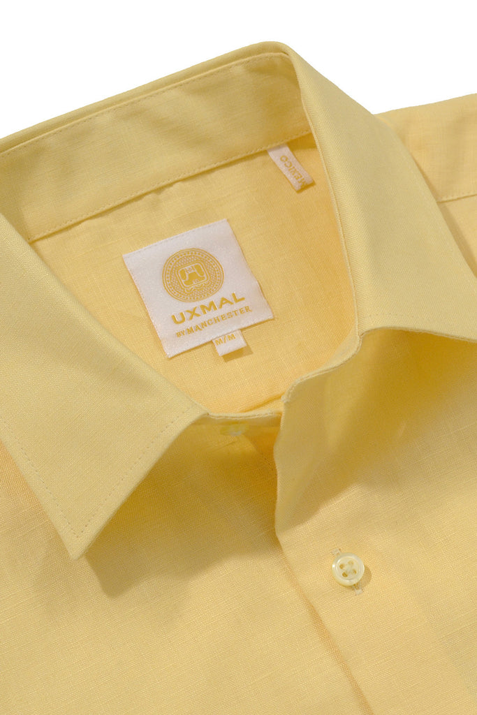 Regular corte manga corta boat wear linen camisass amarillo