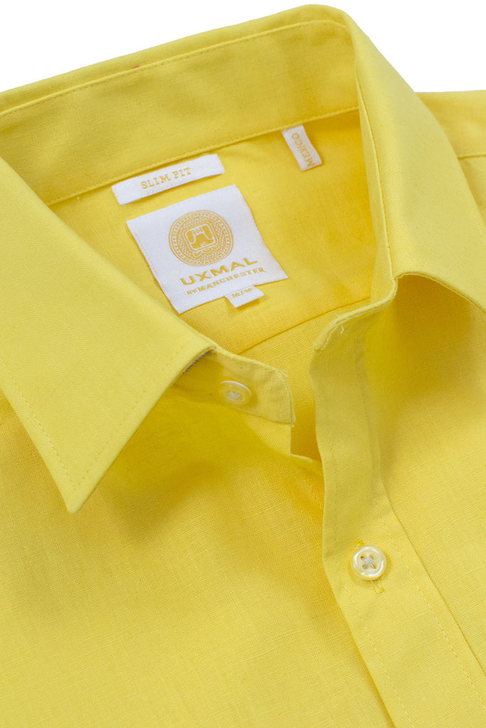 Slim corte linen blend cool camisass amarillo electrico