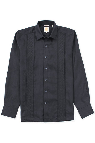 Slim corte fresh fabric linen guayabera bacalar embroidery negro