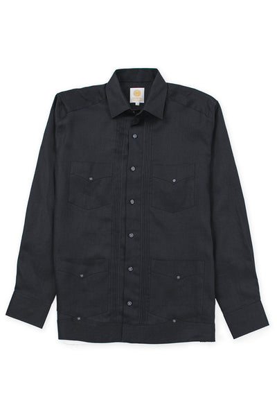 Regular corte 4 pocket linen guayabera camisas negro
