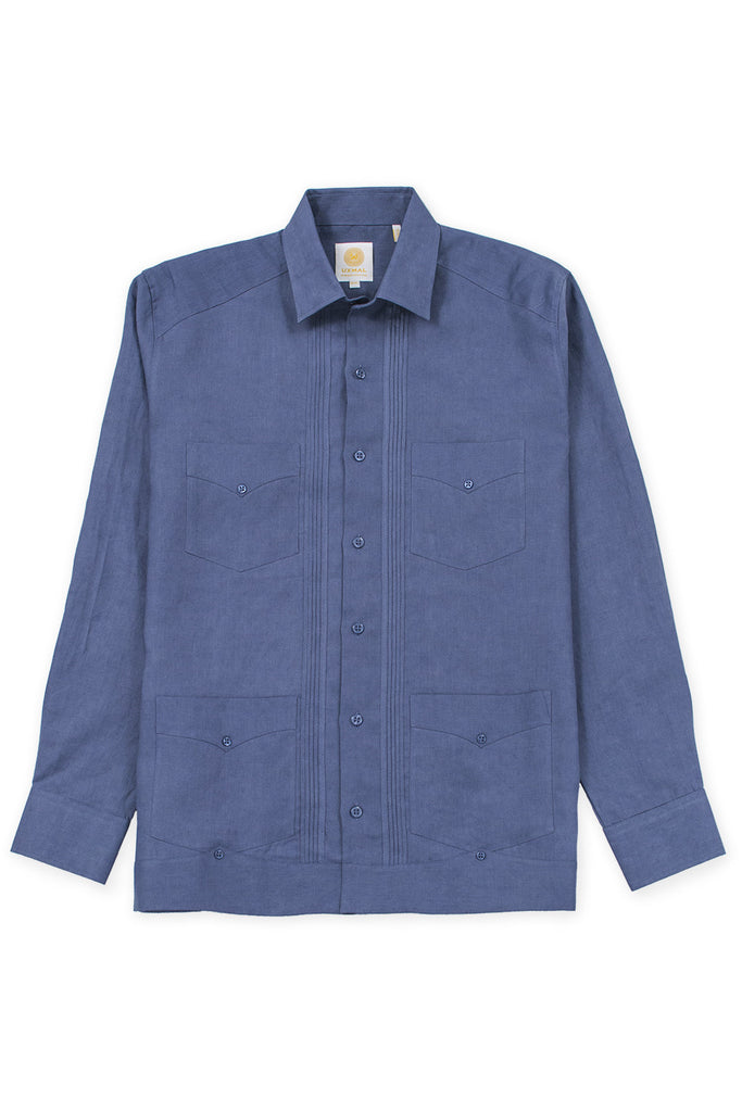 Regular corte 4 pocket linen guayabera camisas ink azul