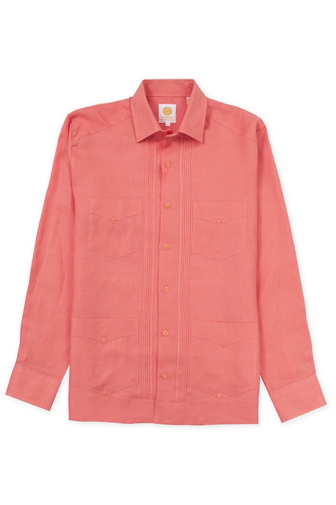 Regular corte 4 pocket linen guayabera camisas naranja