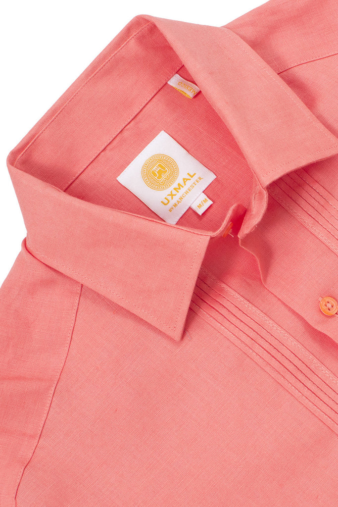 Regular corte 4 pocket linen guayabera camisass naranja
