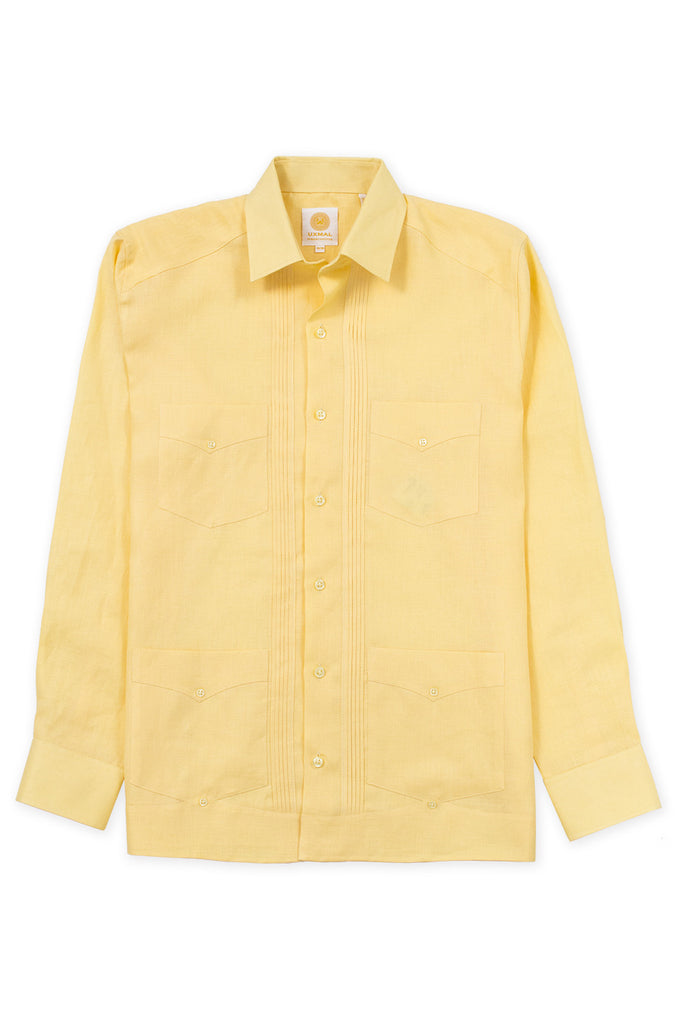 Regular corte 4 pocket linen guayabera camisas amarillo