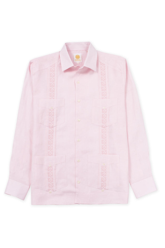 Regular corte 4 pocket elegant wear linen guayabera akumal embroidery pi–on