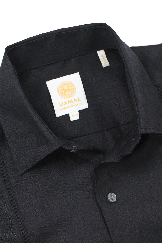 Regular corte 4 pocket linen guayabera mayan camisass embroidery negro