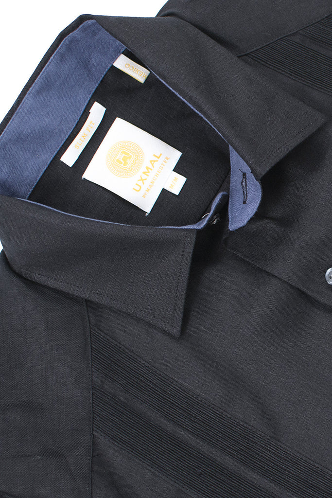 Slim corte 4 pocket traditional linen guayabera camisass negro