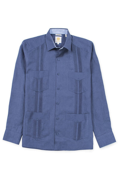 Slim corte 4 pocket traditional linen guayabera camisas ink azul