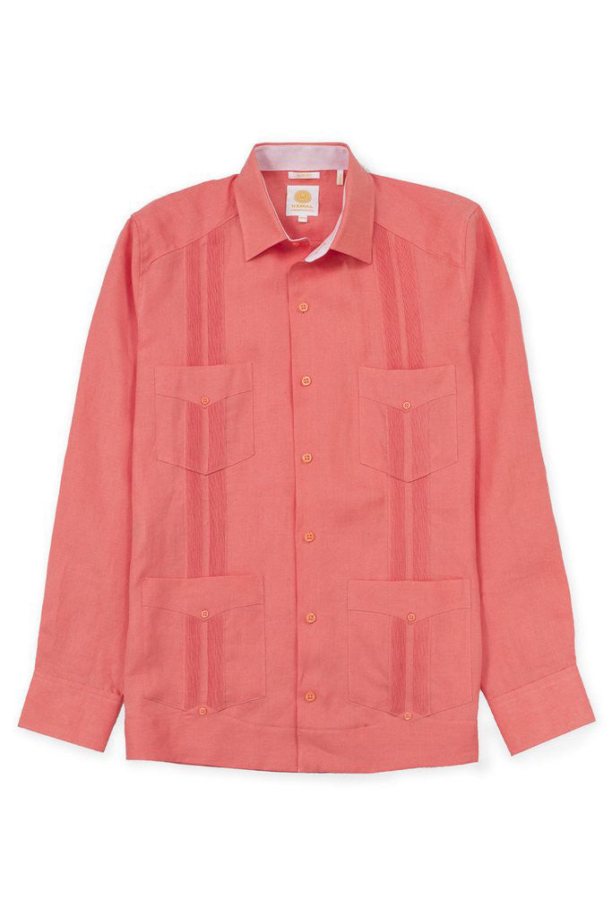 Slim corte 4 pocket traditional linen guayabera camisas naranja