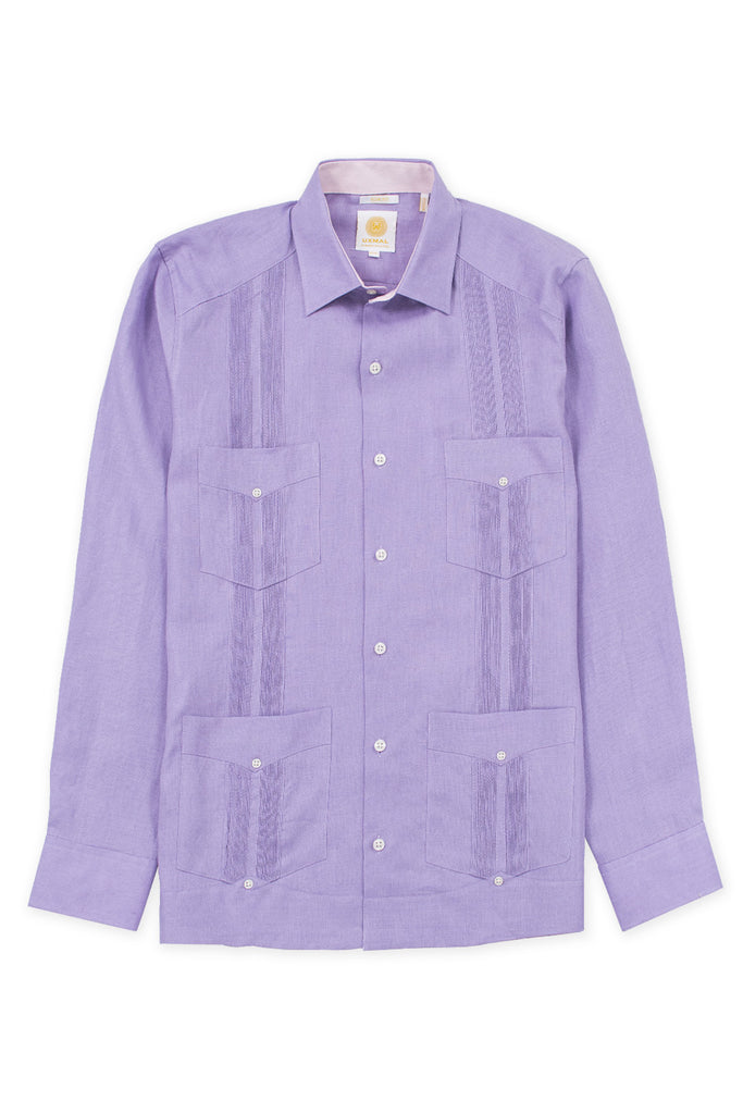 Slim corte 4 pocket traditional linen guayabera camisas lila