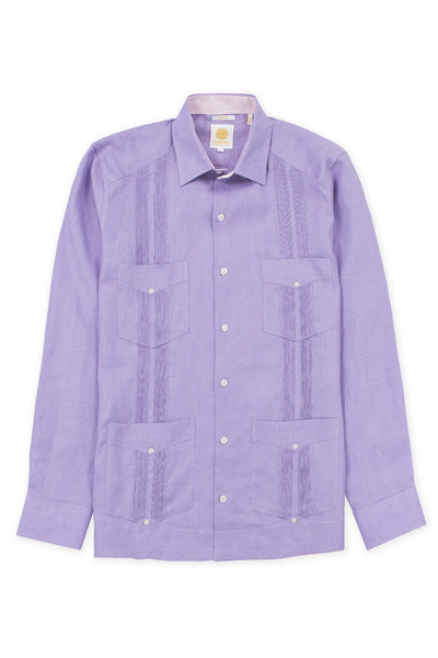Slim corte 4 pocket traditional linen guayabera camisas lila