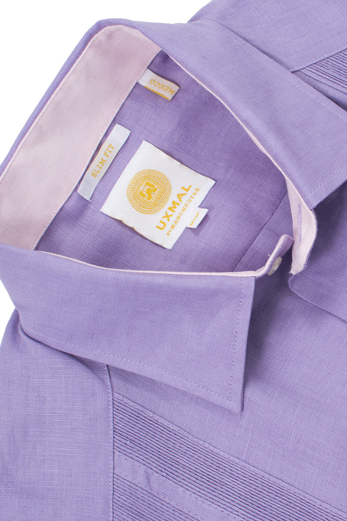 Slim corte 4 pocket traditional linen guayabera camisass lila