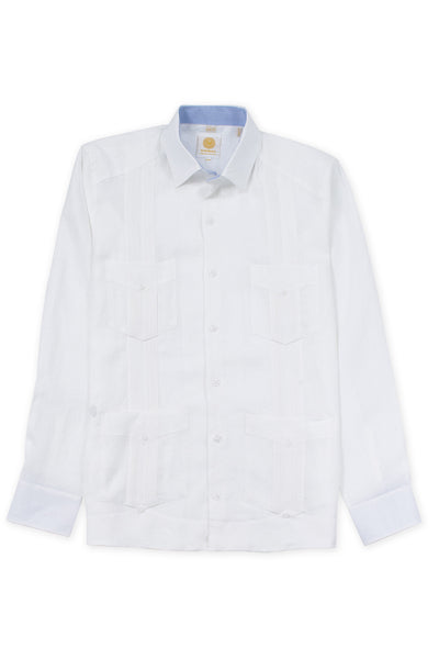 Slim corte 4 pocket traditional linen guayabera camisas blanco