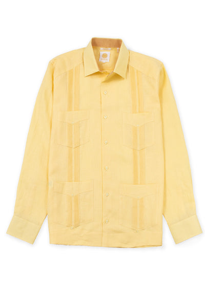 Slim corte 4 pocket traditional linen guayabera camisas amarillo
