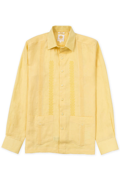Slim corte traditional linen guayabera camisas celestun embroidery amarillo